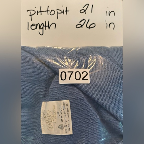 David Key 100% Wool Vintage Cardigan 16 Blue Varsity 60s Pockets Buttons 0702 - Picture 8 of 8